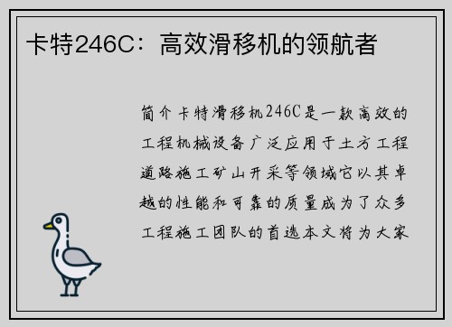卡特246C：高效滑移机的领航者