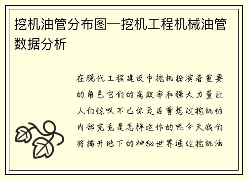 挖机油管分布图—挖机工程机械油管数据分析