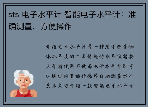 sts 电子水平计 智能电子水平计：准确测量，方便操作